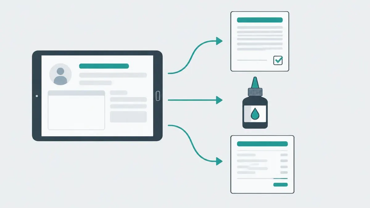 Client file tablet linked to consent, ink and invoice