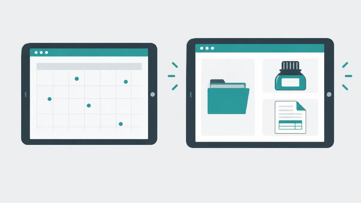 Deux tablettes présentant un agenda et les outils de gestion du studio