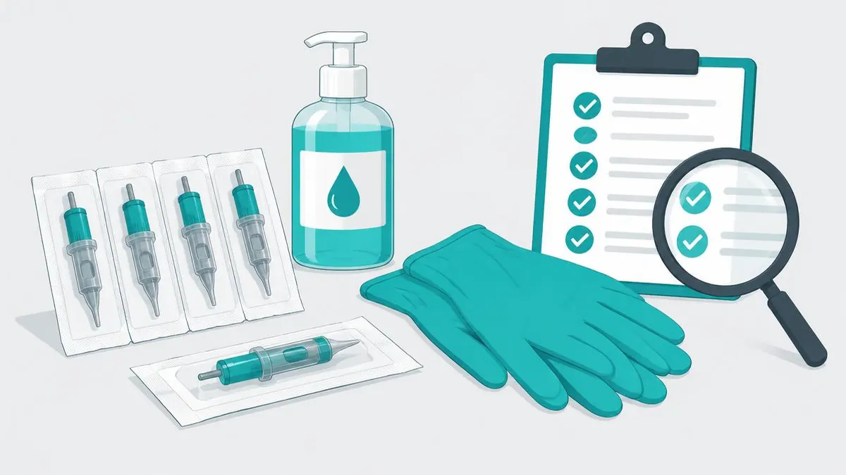 Matériel stérile, gants et checklist de contrôle d’hygiène
